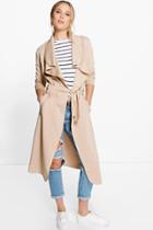 Boohoo Katie Shawl Collar Belted Duster Stone