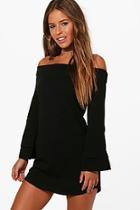 Boohoo Petite Kelly Off The Shoulder Frill Sleeve Dress