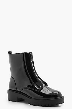 Boohoo Zoe Zip Front Biker Boot