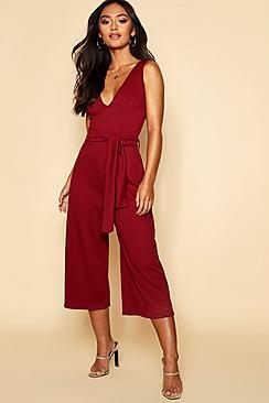 Boohoo Petite Jumbo Rib Culotte Jumpsuit
