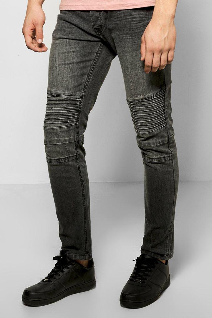 Boohoo Skinny Fit Charcoal Biker Jeans Charcoal