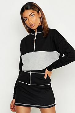 Boohoo Zip Front Panelled Sweat & Mini Skirt Set