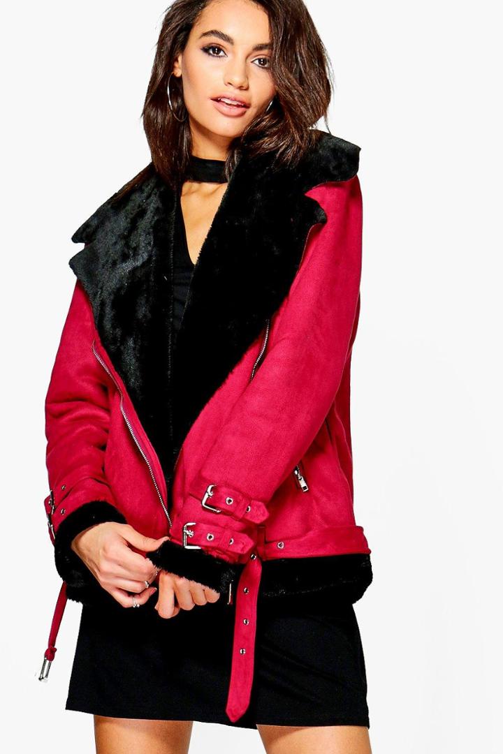 Boohoo Maisie Boutique Bonded Aviator Burgundy