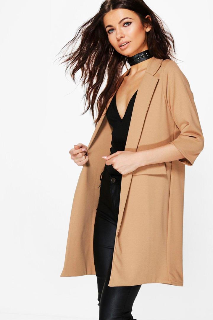 Boohoo Petite Liz Pocket Turn Up Boyfriend Blazer Camel