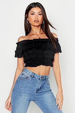 Boohoo Frill Bardot Crop Top