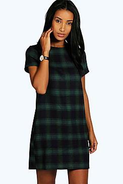 Boohoo Rebecca Check Cap Sleeve Shift Dress