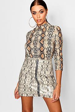 Boohoo High Neck Snake Print Top