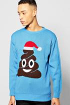 Boohoo Poo Emoji Christmas Jumper Blue