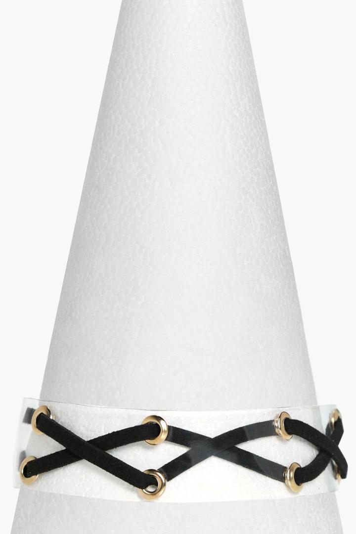 Boohoo Annabelle Clear Eyelet Lace Up Choker Clear