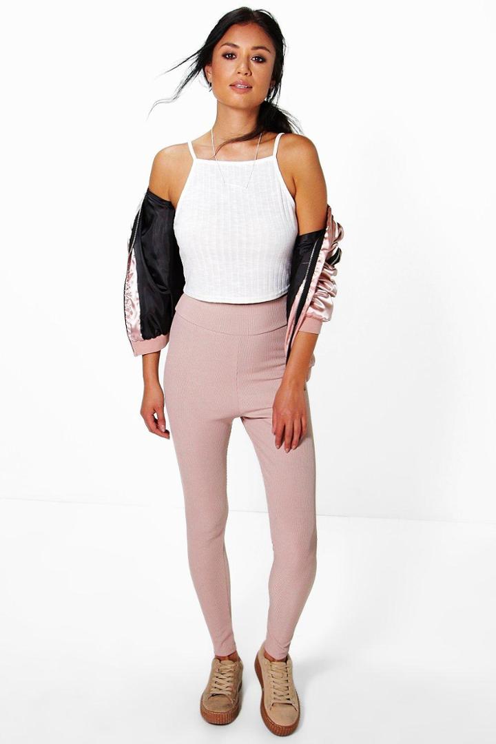 Boohoo Amaia Super Highwaist Ribbed Leggings Mocha