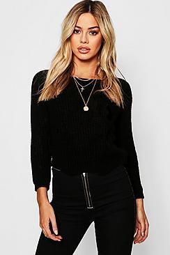 Boohoo Petite Cropped Fisherman Knit Jumper