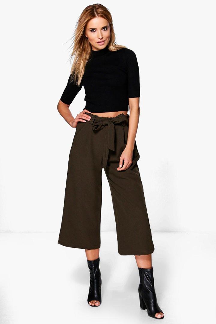 Boohoo Skye Belted Tailored Culotte Khaki