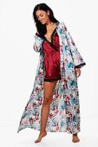 Boohoo Isabel Floral Satin Lace Sleeve Kimono