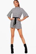 Boohoo Tia Dogstooth High Neck Flare Sleeve Playsuit