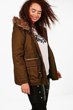 Boohoo Plus Katey Fur Detail Oversized Parka