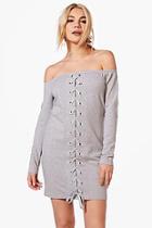 Boohoo Off The Shoulder Lace Up Sweat Dress