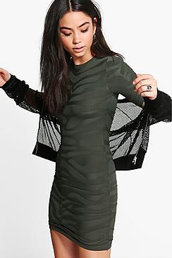 Boohoo Kimberly Textured Long Sleeve Dress