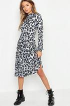 Boohoo High Neck Leopard Print Midi Dress