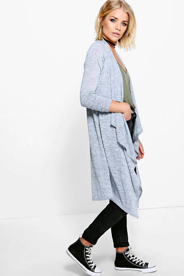 Boohoo Grace Maxi Waterfall Cardigan Grey