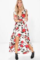 Boohoo Amie Wrap Floral Woven Maxi Dress White