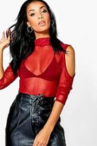 Boohoo Rose Mesh Cold Shoulder Top