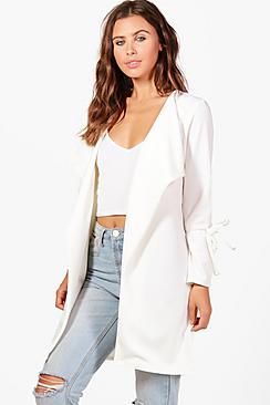 Boohoo Petite Katie Waterfall Cuff Detail Crepe Duster