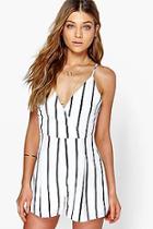 Boohoo Wide Stripe Wrap Front Playsuit