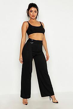 Boohoo O-ring Ribbed Wide Leg Trousers