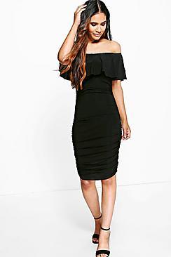 Boohoo Ari Slinky Off Shoulder Ruched Bodycon Dress