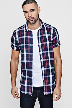 Boohoo Navy Check Short Sleeve Shirt