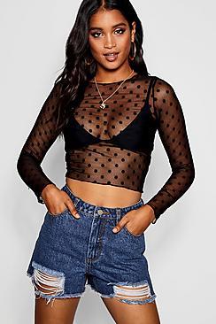 Boohoo Imogen Spot Mesh Top