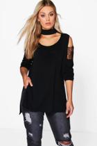 Boohoo Plus Chrissie Lace Open Shoulder Jumper Black