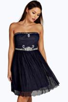 Boohoo Boutique Lilly Embellished Lace Skirt Prom Dress Navy