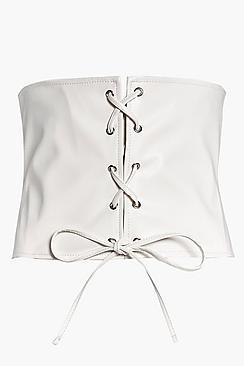 Boohoo Kayla Leather Look Lace Up Corset Belt