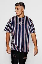 Boohoo Oversized Stripe T-shirt With Man Signature Embroidery