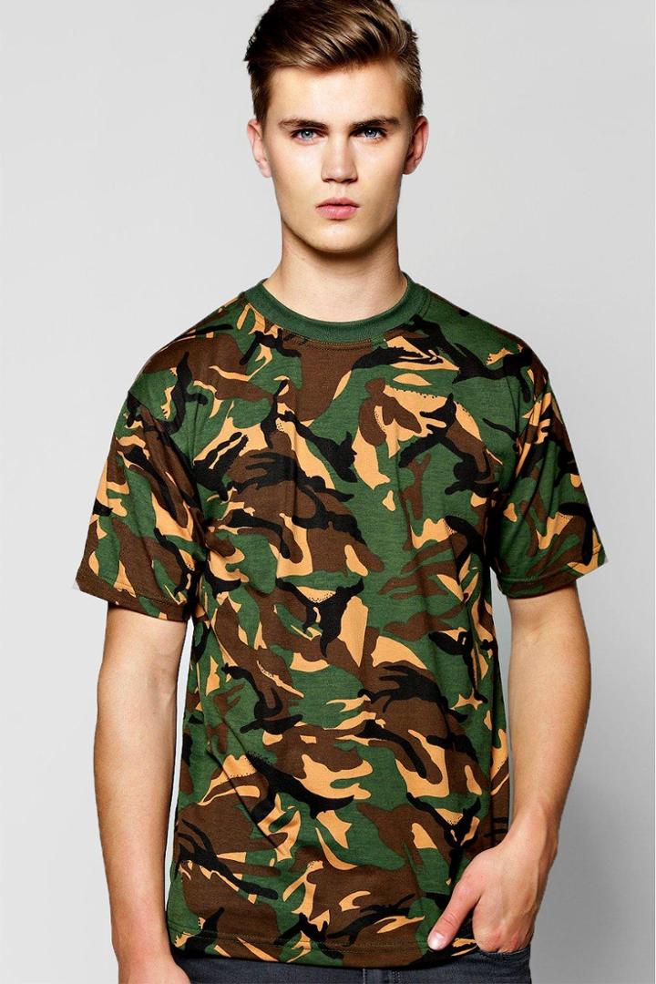 Boohoo Loose Fit Camo Print T-shirt Khaki