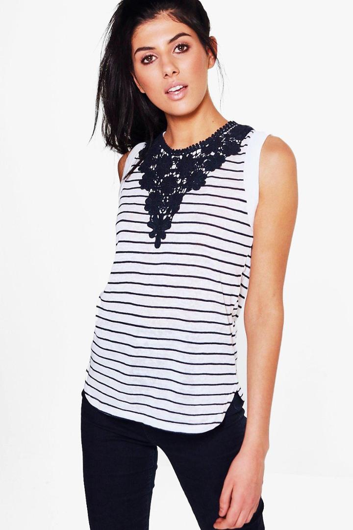 Boohoo Ella Crochet Detail Stripe Tank Top Multi