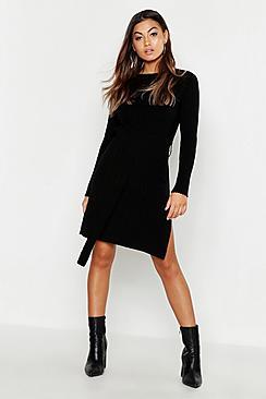 Boohoo Belted Split Side Knitted Midi Dress