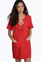 Boohoo Leanne Lace Up Eyelet Crepe Dress