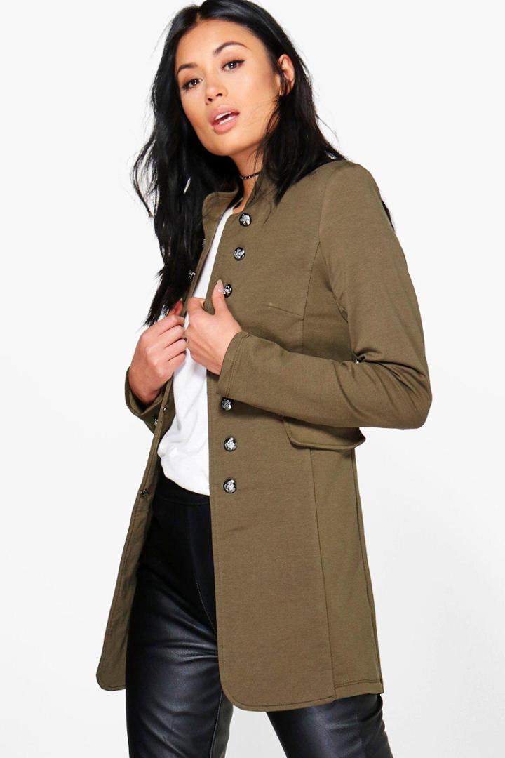 Boohoo Bryony Longline Military Jacket Khaki