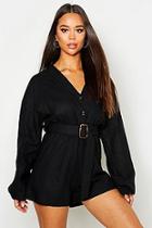 Boohoo Linen Button Detail Belted Playsuit