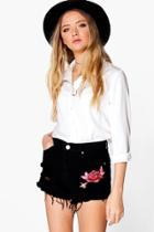 Boohoo Olivia Embroidery Mom Shorts Black