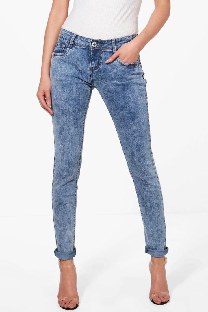 Boohoo Maddie Acid Wash Skinny Jeans Blue