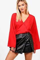Boohoo Stephanie Wrap Front Woven Blouse