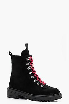 Boohoo Bryanna Lace Up Biker Boots