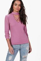 Boohoo Harriet Strappy Choker Rib Knit Jumper Rose