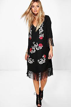 Boohoo Allie Embroidered Tassel Dress