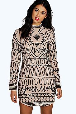 Boohoo Boutique Lily Embellished High Neck Shift Dress