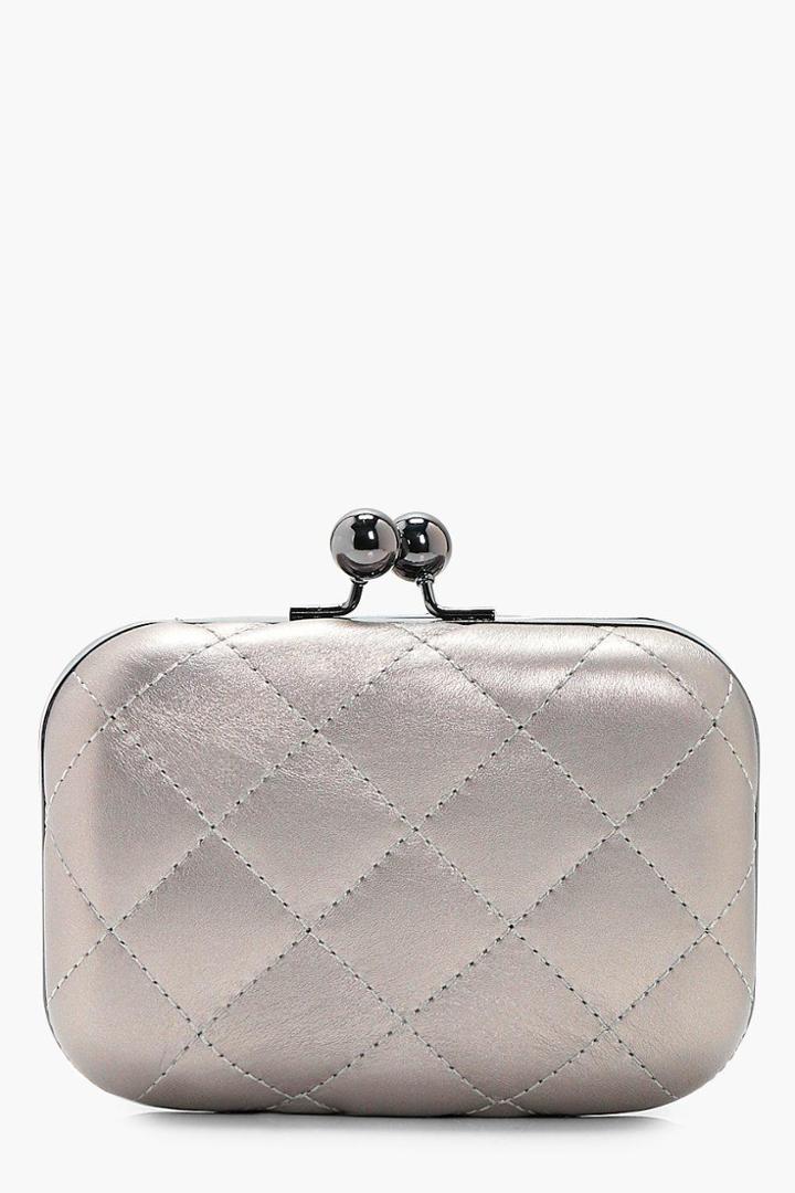 Boohoo Anna Quilted Box Clutch Silver