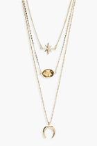 Boohoo Amy Layered Star Stone And Horn Layered Necklace